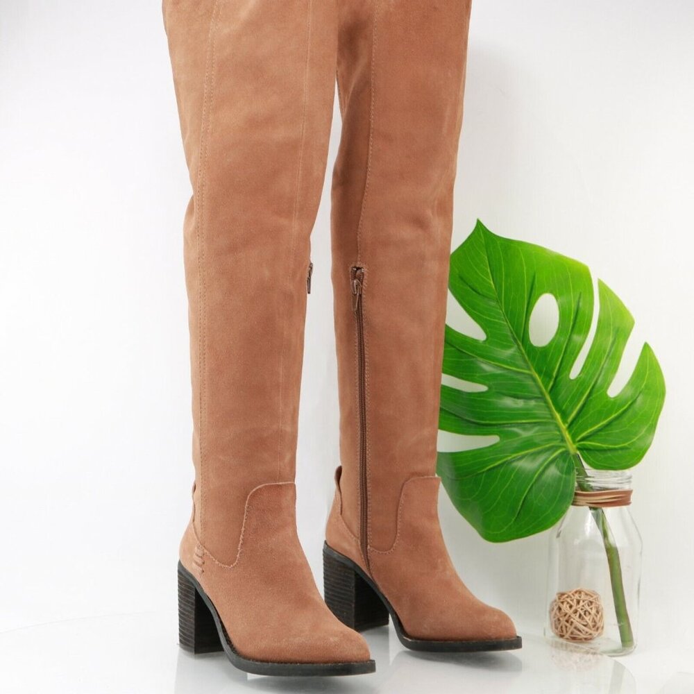 Jeffrey Campbell Womens Ryding Boot Size 6 OTK TAn Cognac Suede Block Heel Comfy
